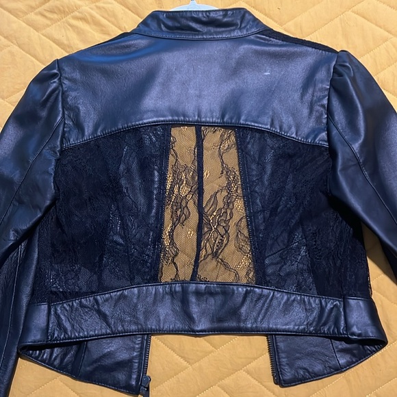 Black Leather w/ Lace bebe cropped jacket - Picture 4 of 4